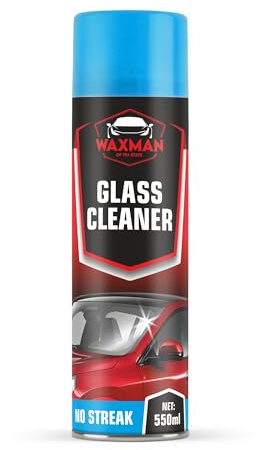 WAXMAN OF TRI STATE Car Windshield Cleaner Foam – Glass Cleaner Spray – 550ml Aerosol No-Streak Foam – Powerful Cleaner for Car, Window & Mirror – Crystal Clear Shine, Tackles Tough Grime