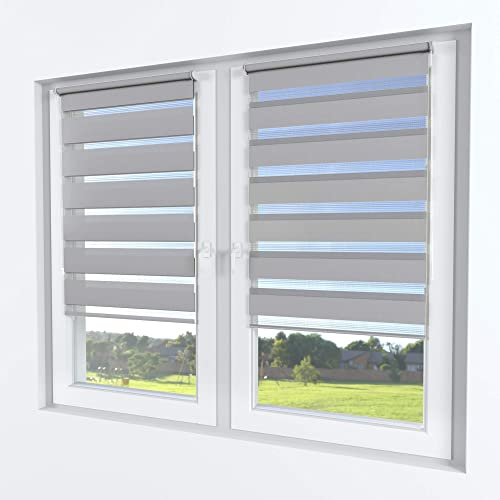Rollmayer Klemmfix-Doppelrollo ohne Bohren Klemmrollo Fensterrollo Duo Rollo Sonnenschutzrollo Zebrarollo Seitenzugrollo für Fenster und Tür (Grau - 50 x 150 cm - BxH)