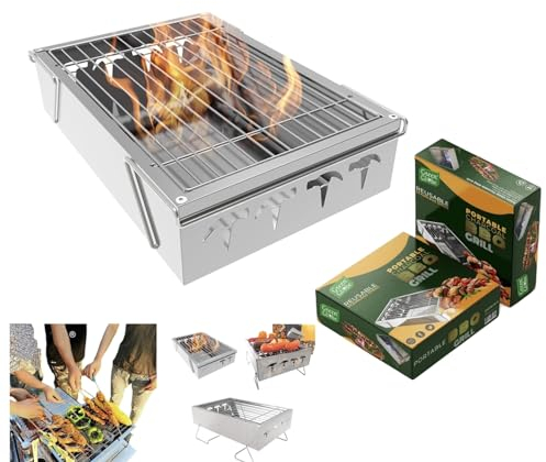 Barbecue portable à charbon de bois pour extérieur, pique-nique, patio, fête, jardin, cuisine extérieure, mini brasero en acier inoxydable sur une table, une terrasse, un fumoir, un barbecue