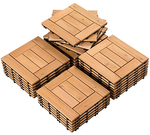 Yaheetech 30x30 cm Fliese Terrassenfliesen Set Holzfliesen als Gartendeko Innen Außen Fliesen Klickfliesen Balkonfliesen Set, witterungsfest, pflegeleicht, ca. 2,6 m² pro Set, hellbraun（27 Stück）