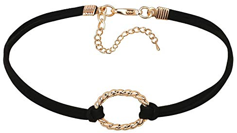 Gualiy Halskette Samtband O-Ring Form Anhänger Rock Hoker Gothic Halsband Halsschmuck Schwarz Gold 32.3CM
