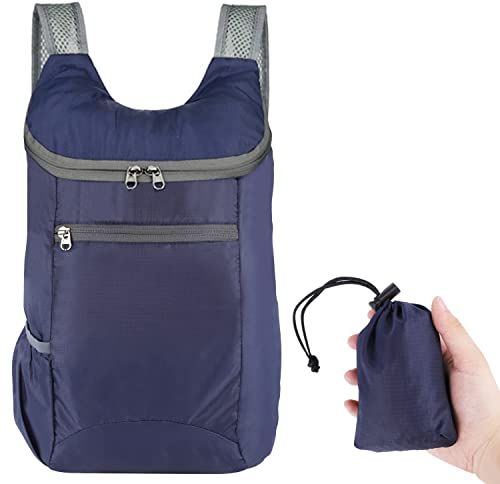 HuaJiao Ultra Lightweight Foldable Backpack, Small Water Resistant Rucksack Foldable Travel Daysack for Outdoor Sport Travelling Walking Hiking Camping Biking(Dark Blue)