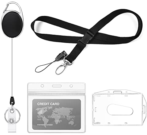 Vicloon Einziehbarer Schlüsselanhänger und Lanyard mit 2 Kartenhalter, Lanyard mit Schnellverschluss, Kartenhülle Hartplastik, Horizontaler und Vertikaler, Kartenhüllen Transparent Weich