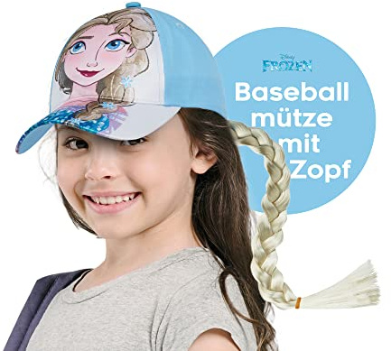 Disney Baseballmössa för flickor avtagbar flätning Sommartillbehör Justerbar rem den lilla sjöjungfrun frysta tillbehör barns solhatt 3d cap för flickor frysta gåvor, En storlek, Blå frusen