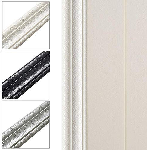 Wallpaper Border Self Adhesive Grey Silver White Black Wall Border Edging Waterproof Mirror Borders Wall Decor for Kitchen Living Room (Color : Gray Silver 2.3m X 3 Pieces)
