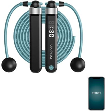Cecotec Comba Drumfit SmartComba 3000 Connected, Ajustable 2 en 1, Rápida rotación 360º, 2 Cuerdas de 30cm, Conéctala a la APP, Incluye cuerda de PVC de 3m, 3 modos, Pantalla LED