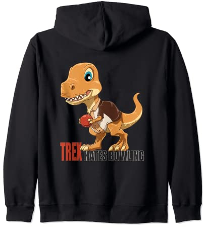 Bowling Dino Strikes Again - Funny Bowling T-Rex Zip Hoodie