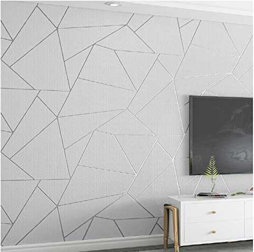 Silber Grau Vliestapete Moderne Minimalistische Streifen Tapete 3D Geometrischer Diamant Tapete für Wohnzimmer Schlafzimmer TV Hintergrundwand - 0,53 m x 9.5 m