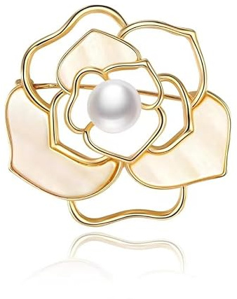 Gimiro Damen Brosche geklügelte Kamelie Strass Perlen Rosen Anstecknadeln Blazer Kleid Clipper für Hochzeit Modeaccessoires (Z)