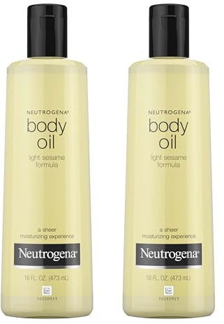 Neutrogena Body Oil Light Sesame Formula, Twin Pack of 16 fl oz, Radiant Glow Moisturizer for Dry Skin, Bath & Shower Oil For Smooth and Hydrated Skin