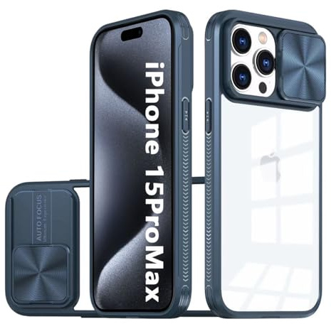 Colala Cover per iPhone 15 Pro Max Copertura della Fotocamera Scorrevole Custodia Materiale PC + TPU di Alta Qualità Antiscivolo Antiurto Antigraffio Case,Azzurro/Blu