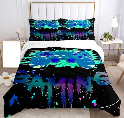 SHUAIG Housse de Couette pour Jeux Ensemble Taie d'oreiller 65x65cm de literie Linge de lit Set Gamepad Lit Couverture de lit Microfibre. (Plus coloré, 220 * 240cm)