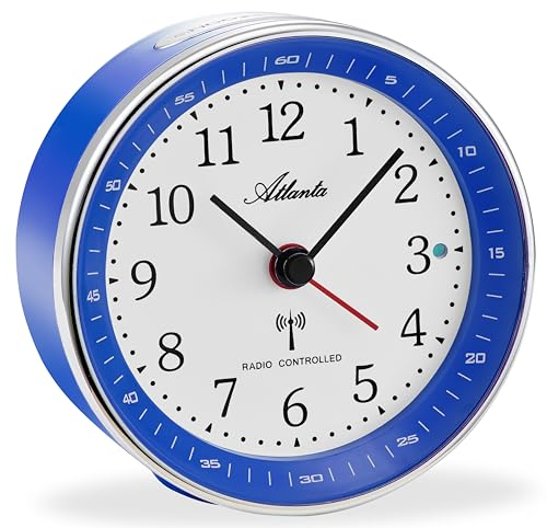 Atlanta Funkwecker ohne Ticken mit Licht Snooze Crescendo Alarmanzeige Analog - 1868/5 (Blau)