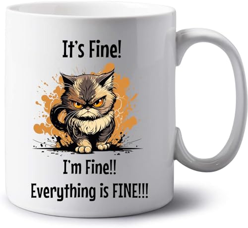 GOPERSONALISED It's Fine Cat Dog Personalised Jumbo 20oz Extra Large Tea Coffee Mug - Funny Sarcasm Custom Name Cup - Work Gifts (Angry Cat)