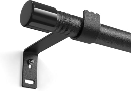16mm Kleine Schwarze Gardinenstange für Fenster 42-243cm, Verstellbare Cafe Fenstergardinenstange mit Halterungen, Schraubbefestigung