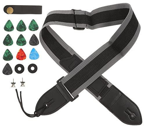 CORHAD 1satz Gitarrengurt Mit Verstellbarer Teiliges Zubehörset Gitarre Und Akustikgitarre Inklusive Farbiger Plektren Gurtknöpfen Und Elastischen Haltern Komfortabel Und Ergonomisch