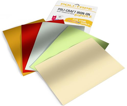 POLI-CRAFT IRON-ON BUNDLE BRIGHT CHRISTMAS – 5 x POLI-FLEX® TURBO®, Turboschnelle Transferfolie für Textilien, Leuchtende Weihnachten (Gold, Silber, Rot, Limette, Champagne), 5 x A4 (21 cm x 29,7 cm)