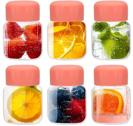 PATIKIL Petits Bouteilles en Verre pour Jus avec Couvercles, 6 Pièces 10 Onces (300 ml) Bouteille D'Eau en Verre Borosilicaté Étanche Bouteilles Mignonnes pour Boire Des Shots, Rose
