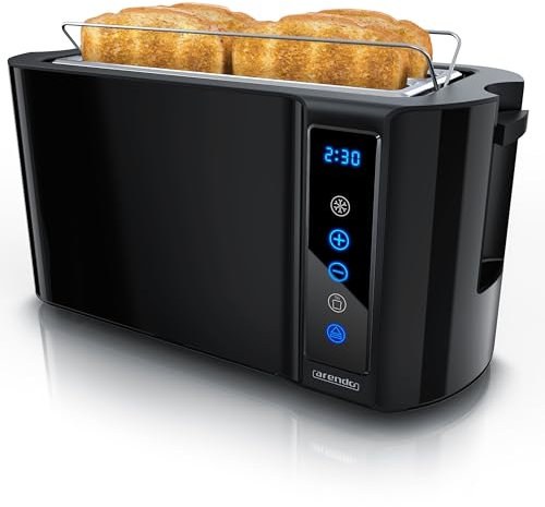 Arendo - Tostapane in acciaio inox a fessura lunga 4 fette - touch screen - doppia parete - supporto per panini - 7 gradi di doratura - centraggio del pane - visualizzazione tempo residuo - funzione