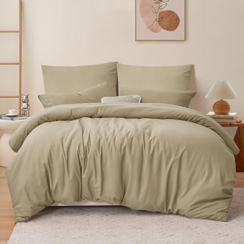 RUIKASI Bettwäsche 200x220 Khaki 3teilig - Polyester Mikrofaser Bettwäsche-Sets Oeko-TEX, Bettbezüge 200 x 220cm + 2 Kissenbezüge 80x80cm mit Reißverschluss, Weich und Bügelfrei