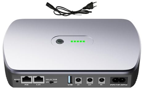 Krmoau Fuente de alimentación ininterrumpida de, Fuente de alimentación ininterrumpida,Respaldo de batería del enrutador de 8800 mAh con PoE - Proteión contra Cortocircuitos, UPS Compacto para