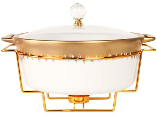 LIUYWYHCF Ceramic Casserole Dish with rack and Glass Lid, 2.2 Qt Round Serving Soup Tureen with Handle, Serving Tureen for Restaurant Home Kitchen Decoration, Perfect for Entertainment, Party, gift