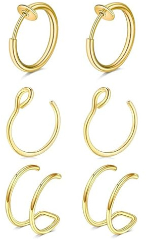BelleVive Lot de 6 faux anneaux de nez et piercing de lèvre en acier inoxydable, boucle d'oreille à clip, bijoux de corps pour femmes et hommes