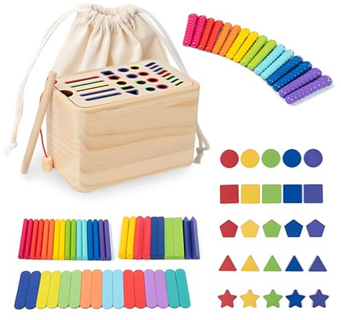 Kingbar Montessori Spielzeug Ab 1 Jahr, 5-In-1 Farbe Sortierspiel, Steckspiele, Sensorik Spielzeug Motorikspielzeug, Holzspielzeug Baby, Geschenk Für Mädchen Jungen, L