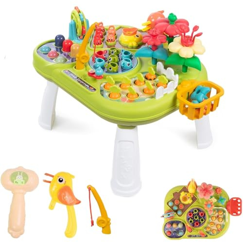 NMM Baby Spieltisch-Baby Spielzeug 9 in 1 Spieltisch, Verschiedene Spiele wie Gopher, Angeln, Karotten ziehen, Käfer fangen, Ostergeschenke ab 1 Jahr Kinder Mädchen Jungen Spiel