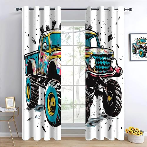 YNIOFU Tende Oscuranti Interni Auto per bambini, vecchi monster truck Tenda Soggiorno Coprente Termiche Isolanti Tenda Oscurante Finestra Camera da Letto Salotto,L 70x A 160cm x2