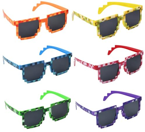 FESSOSKO Gafas de Sol de Píxeles Divertidas, 6 Piezas Gafas de Mosaico de Píxeles, Regalos de Fiesta de Cumpleaños de Píxeles para Viajes, Fiestas Temáticas, Conciertos, Fiestas, Festivales