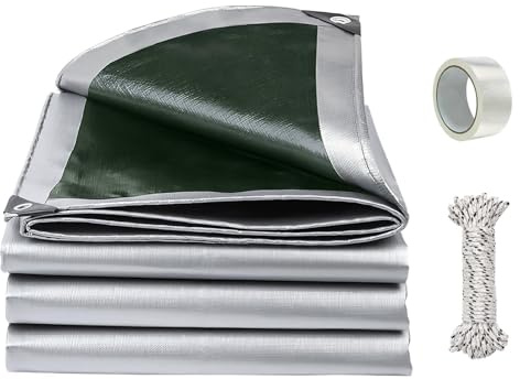 Fairblo Large Tarpaulin Waterproof Heavy Duty 2m x 4m 180 GSM PE Tarp Sheet with 10m Rope & Eyelets Tarp Sheet Cover with Tarpaulin Repair Tape for Outdoor Garden Furniture Camping Chicken Coop