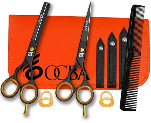 Frisörsax – OCBA professionell 15 cm hårklippningssax och hårsax – hårsax perfekt design för frisörer och salonger – hårklippningssax för män och kvinnor (13 cm svart set)