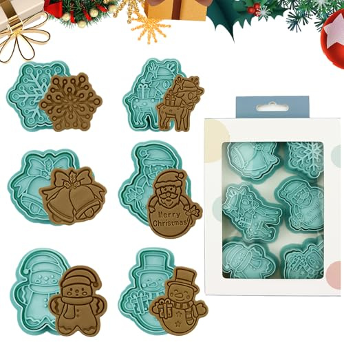CUVZORA Weihnachten Ausstechfomen Set, 6 Stück Weihnachts Ausstecher Keksausstecher 3D Weihnachten Plätzchenformen Cookie Cutter, Ausstecher Hase Keksausstecher Ostern für Weihnachten Keksform (Blau)