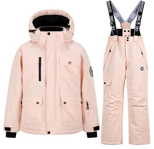 Kids Ski Suit 2-Piece Set - Thickened Windproof & Waterproof Winter Jacket and Bib Pants for Age 3 to 14 Years