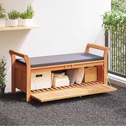 Iiaky Außenspeicherbox Truhenbank Deckbox Sitzbank für Balkon und Garten Gartenbank Holz Vielseitiger Sitzbank oder Tisch Massivholz Akazie-126 x 50 x 60 cm