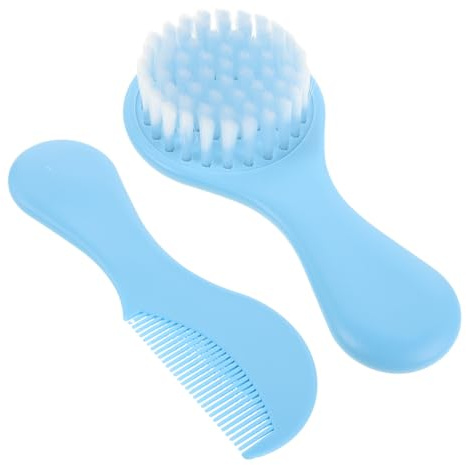 MERRYHAPY Brush and Comb with Nonslip Grip Ergonomic Grooming Kit for Newborns and Sky-Blue Cradle Cap Brush and Detangling Comb for Gentle Hair Care