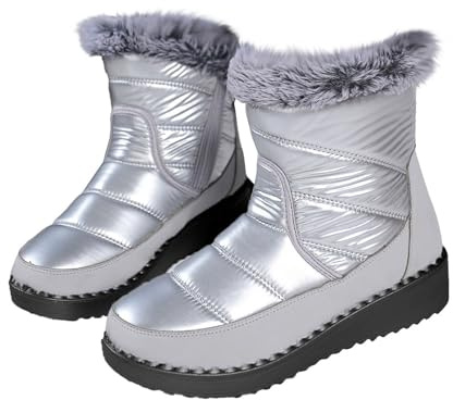 TDEOK Snöstövlar dam vattentäta fodrade ankelstövlar vinter varma vinterskor vattentäta vinterstövlar utomhus halkfria damstövletter platta vinterstövlar, silver, 39 EU