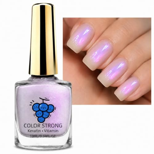 Pearlescent Lilac Nail Polish - Pink Lilac Shimmer Nail Varnish with Aurora Shimmer, Sheer Buildable Colour, High Shine Glossy Finish, Keratin & Vitamin Formula, No UV Lamp Needed,