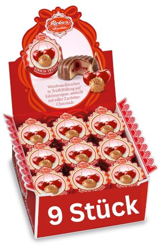 Reber Kirsch Schokolade Pastete, Weinbrandkirschen in Trüffelfüllung auf Edelmarzipan, Umhüllt mit edler Zartbitter-Schokolade, 441g (9 Stück)