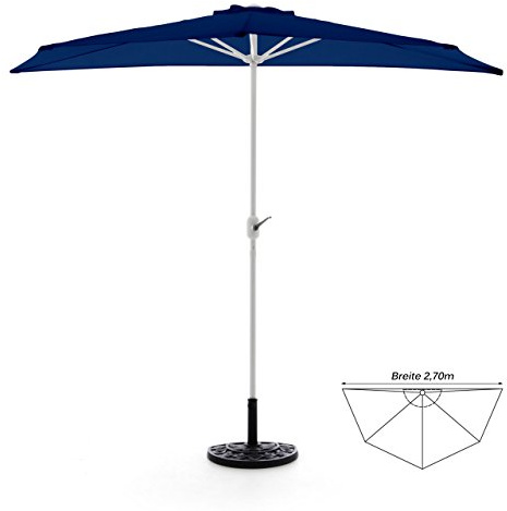 Nexos Komplett-Set Sonnenschirm Blau Halb-Schirm Balkonschirm Wandschirm halbrund 2,70m mit passendem Schirmständer und Schirmschutzhülle