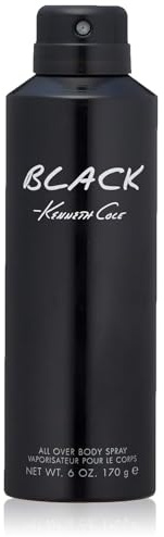 Kenneth Cole Black All Over Body Spray for Men, Aromatic Woody Fragrance, Notes of Watermint, Mandarin, Cedar, and Musk, Long-Lasting Cologne, 6.0 Fl. Oz