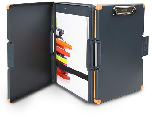 Dexas Duo Clipcase, Double Sided Clipboard Design, Portable Clipboards 13”x10” Gray/Orange, Combine Style and Functionality Office Supplies for Nursing, School, Work, Trades, Home Office