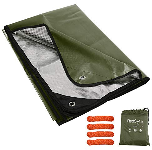 RedSwing Insulated Tarp, Multipurpose Emergency Thermal Tarps, Waterproof All Weather Heavy Duty Heat Reflective Survival Blanket for Camping Hiking, Green