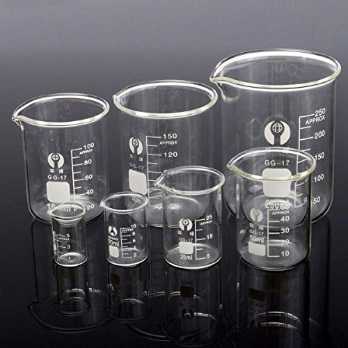 Tuoservo 7Pcs 5 10 25 50 100 150 250mL Beaker Set Graduated Borosilicate Glass Beaker Volumetric Measuring Laboratory Glassware