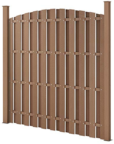 NEU.HOLZ Steccato ad Arco per Giardino Staccionata con Doghe e 2 Colonne in WPC Legno Composito Recinzione a Forma Curva con Base in Acciaio 185 x 193 cm - Marrone