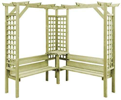 Festnight Eckpergola mit Bank Gartenpergola Holzbogen Sitzbank Blumenbogen Garten Rankhilfe Kiefernholz Imprägniert 190 x 190 x 200 cm