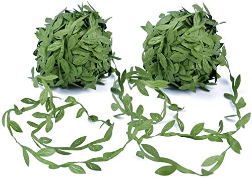 Tweal 2 Rolls of Artificial Vine Ribbon Leaf, Green Leaves Fake Ivy Leaf Garland for Wall Decoration Wedding DIY (40 m)