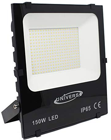 Vetrineinrete® Faro led slim 150 watt per esterno ip65 proiettore luce bianca 6500k calda 3000k naturale 4000k scocca nera con staffa (Luce calda 3000k) P20
