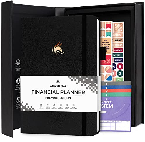 Clever Fox Budget Planner Premium Edition – Expense Tracker Notebook + 5 Cash Envelopes, Budget Planner Organizer; Budget Book & Journal to Control Your Money, Undated; A5 Hardcover – Black